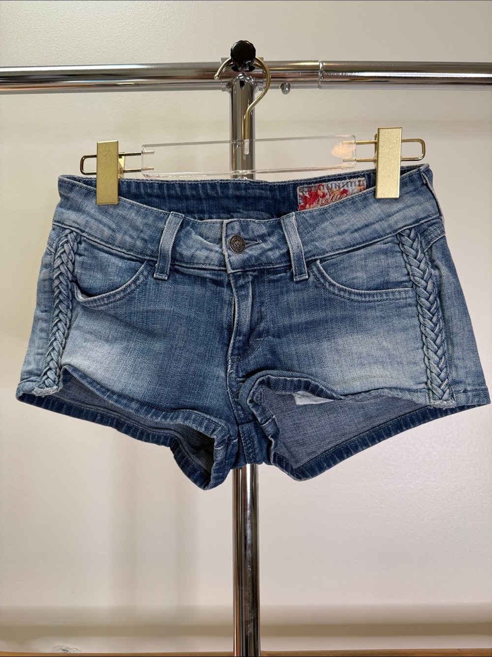 Siwy Denim Shorts Size 24 Braided Trim Low Rise Blue Jean Shorts